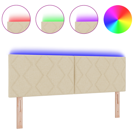 vidaXL Hoofdbord LED met ruitjes 160 cm stof crèmekleurig afbeelding3 - 1