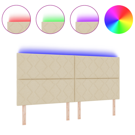 vidaXL Hoofdbord LED met ruitjes 200 cm stof crèmekleurig afbeelding3 - 1