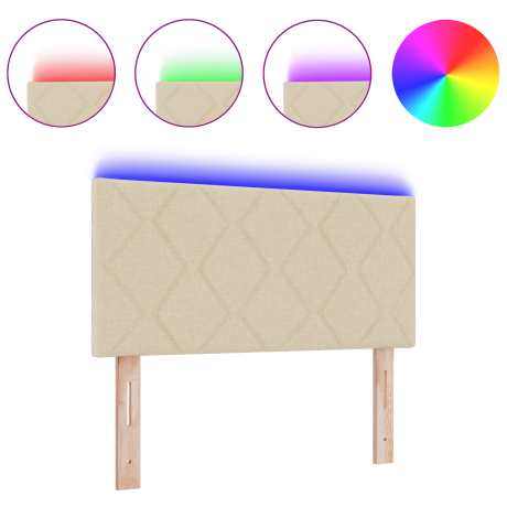 vidaXL Hoofdbord LED met ruitjes 90 cm stof crèmekleurig afbeelding3 - 1