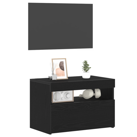 vidaXL Nachtkast met LED Verlichting Zwart Eiken 60x35x40 cm Gefabriceerd Hout afbeelding3 - 1