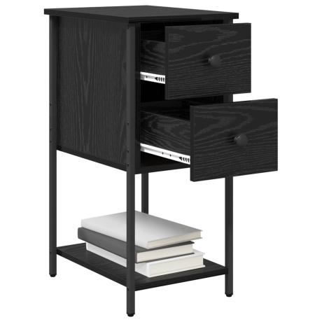 vidaXL Nachtkastje met lade 2 pcs Zwart eiken 32 x 42 x 70 cm afbeelding3 - 1
