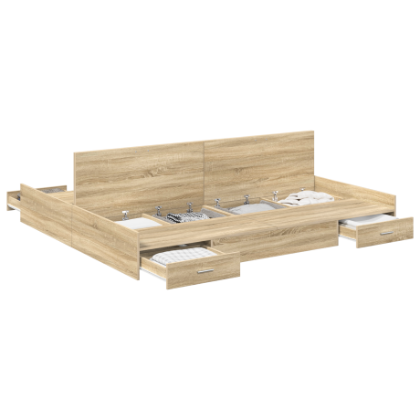 vidaXL Opbergbedframe met lade met hoofdeinde met opslag Sonoma eiken 200 x 200 cm afbeelding3 - 1