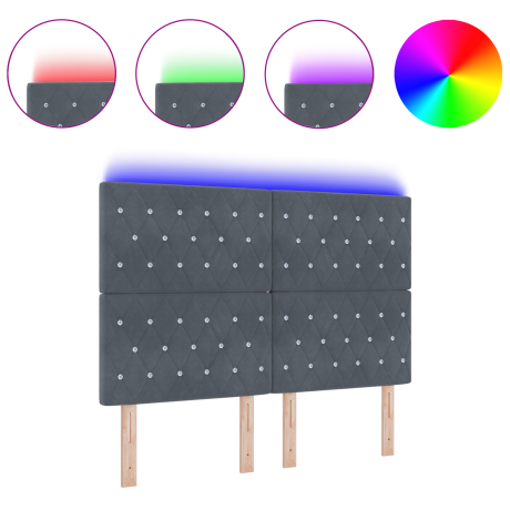 vidaXL Roze Hoofdbord met LED -striplichten Geruit met hoofdeinde Donkergrijs 80 cm Fluweel afbeelding3 - 1