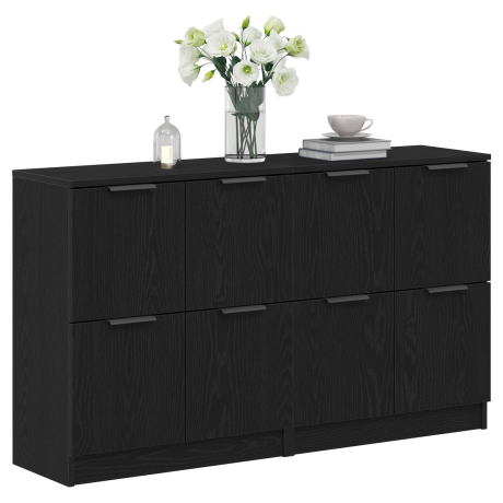vidaXL Sideboards 2 stuks Zwart Eikenhout 60x30x70 cm Engineered Wood afbeelding3 - 1
