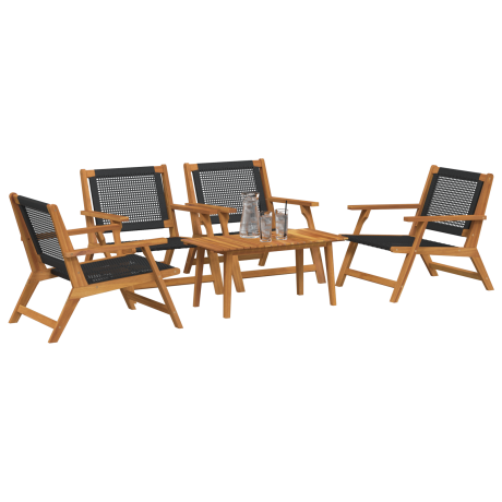 vidaXL Tuinstoelen met Tafelset - 5 Stuks, Zwart Acaciahout afbeelding3 - 1