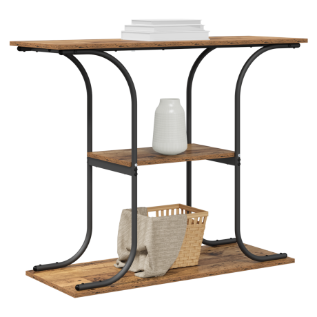 vidaXL Wandtafel met plank met opslag Oud hout 101 x 35 x 80.5 cm Bewerkt hout afbeelding3 - 1