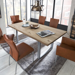 Artistiq Boomstam Eettafel 'Serjio' Eikenhout, 120 x 80cm, kleur Naturel/Zilver