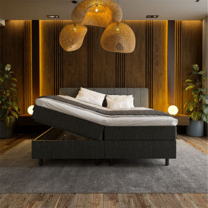 1-Persoons Boxspring Met Opbergruimte Beam - Antraciet - Antraciet 90x200 Cm - Pocketvering - Inclusief Topper - Dekbed-Discounter.nl