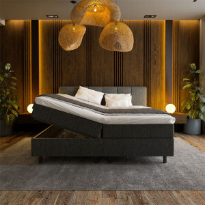 1-Persoons Boxspring Met Opbergruimte Wide - Antraciet - Antraciet 90x210 Cm - Pocketvering - Inclusief Topper - Dekbed-Discounter.nl