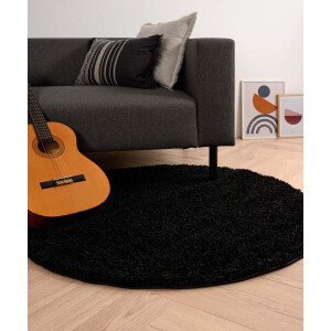 Rond hoogpolig vloerkleed shaggy Trend effen - zwart 120 cm
