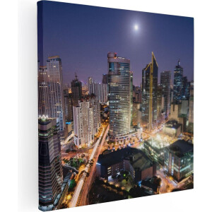 Artaza Canvas Schilderij Makati Stad Skyline in de Nacht in Thailand  - 60x60 - Foto Op Canvas - Canvas Print