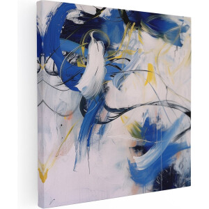 Artaza Canvas Schilderij Abstract Kunstwerk met Blauwe en Witte Kleuren - 60x60 - Muurdecoratie - Foto Op Canvas - Canvas Print