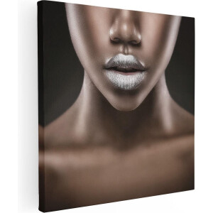 Artaza Canvas Schilderij Zilveren Lippen Van Een Afrikaanse Vrouw - 40x40 - Klein - Foto Op Canvas - Canvas Print