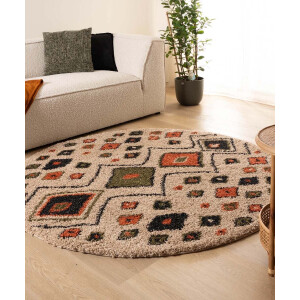 Rond hoogpolig vloerkleed bohemian Artisan - beige/multi 240 cm