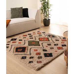 Vierkant hoogpolig vloerkleed bohemian Artisan - beige/multi 240x240 cm