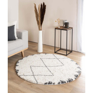 Rond hoogpolig vloerkleed berber Artisan - wit/grijs 160 cm