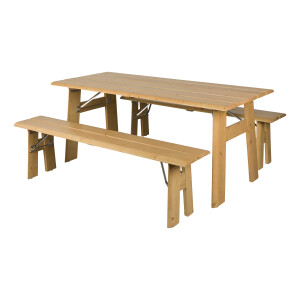 Zuiver Inklapbare Picknickset 'Avenue' Met tuintafel en 2 tuinbanken, kleur Naturel