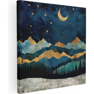 Artaza Canvas Schilderij Nachtelijke Hemel met Bergen en Sterren - 50x50 - Wanddecoratie - Foto Op Canvas - Canvas Print