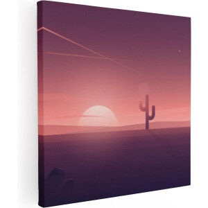 Artaza Canvas Schilderij Zonsondergang In De Woestijn Met Een Cactus - 90x90 - Groot - Foto Op Canvas - Canvas Print