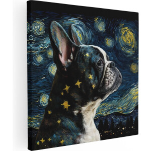 Artaza Canvas Schilderij Franse Buldog Hond bij de Sterrennacht - 90x90 - Groot - Foto Op Canvas - Wanddecoratie Woonkamer