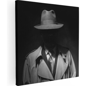 Artaza Canvas Schilderij Man Met Een Hoedje In Het Donker - Zwart Wit - 80x80 - Groot - Foto Op Canvas - Canvas Print