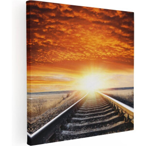 Artaza Canvas Schilderij Rails Spoorweg Bij Zonsondergang - 90x90 - Groot - Foto Op Canvas - Canvas Print