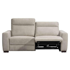 Leen Bakker - Bank James Elektrisch Verstelbaar 3-zits - Zilver - Polyester/Lederlook - Grijs - 198x100x95 Cm