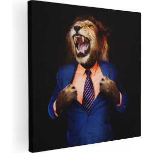 Artaza Canvas Schilderij Leeuw In Pak - Leeuwenkop - 30x30 - Klein - Foto Op Canvas - Canvas Print