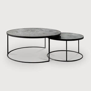 Ethnicraft Ronde Salontafel 'Nesting' Spiegelglas, Set van 2 stuks, kleur Clear