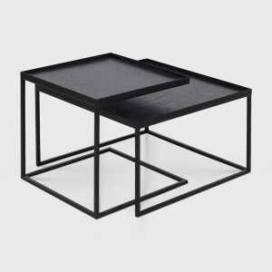 Ethnicraft Vierkante Salontafel 'Tray' Gelakt Hout, Set van 2 stuks