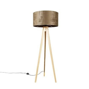 QAZQA Vloerlamp hout met stoffen kap bruin 50 cm - Tripod Classic