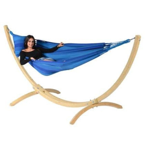 TropilexÂ® Hangmat met Standaard EÃ©npersoons Wood & Dream Blue Blauw