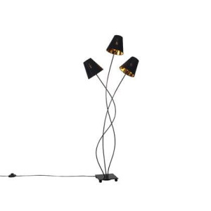QAZQA Design vloerlamp zwart met goud 3-lichts - Melis