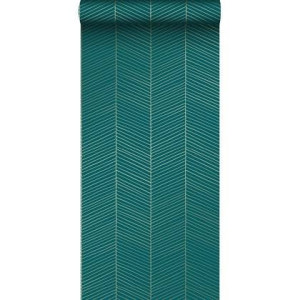 ESTAhome behang visgraat-motief smaragd groen en goud - 0,53 x 10,05 m