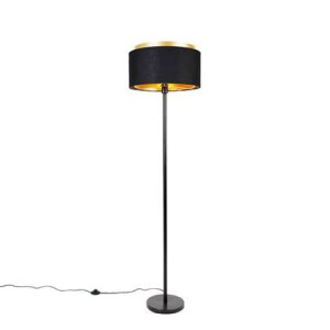 QAZQA Moderne vloerlamp zwart met kap zwart met goud - Simplo