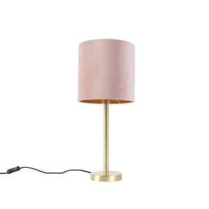 QAZQA Romantische tafellamp messing met roze kap 25 cm - Simplo
