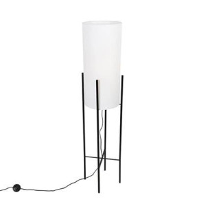 QAZQA Moderne vloerlamp zwart met linnen witte kap - Rich