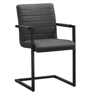 2e Halve Prijs Leen Bakker - Eetkamerstoel Lizzy - Met Armleuningen - Antraciet - Metaal/Polyester - Grijs