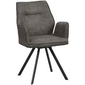 2e Halve Prijs Leen Bakker - Eetkamerstoel Raffy Met Armleuning - Antraciet - Stof - Grijs - 190x135x0.03 Cm