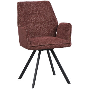 2e Halve Prijs Leen Bakker - Eetkamerstoel Raffy Met Armleuning - Wijn - Stof - Rood - 58x62x92 Cm