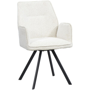 2e Halve Prijs Leen Bakker - Eetkamerstoel Raffy Met Armleuning - - Stof - Crème - 58x62x92 Cm