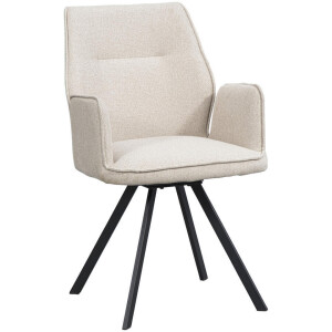 2e Halve Prijs Leen Bakker - Eetkamerstoel Raffy Met Armleuning - - Stof - Beige - 58x62x92 Cm