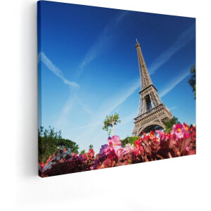 Artaza Canvas Schilderij Eiffeltoren In Parijs Met Bloemen - 50x40 - Foto Op Canvas - Canvas Print