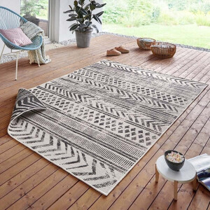 Dubbelzijdig Buitenkleed Biri - Zwart Crème 150x80cm - Polypropyleen - Dekbed-Discounter.nl