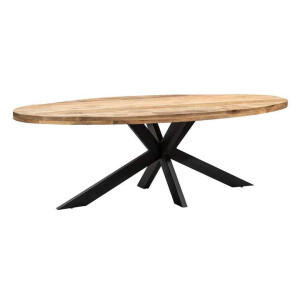 Leen Bakker - Eetkamertafel Trevor Ovaal - Bruin/zwart - 200x100 Cm - Metaal/Hout - Bruin#Zwart