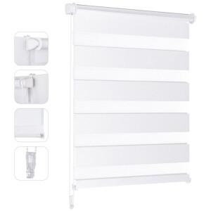 TheLau ® Stijlvolle Dubbel Rolgordijn met Eenvoudige Klemmontage voor Ramen zonder Boren, 90x100 cm, Wit