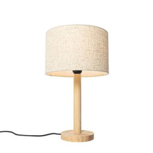 QAZQA Landelijke tafellamp hout met linnen kap beige 25 cm - Mels