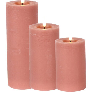 Countryfield LED kaarsen/stompkaarsen set - 3x st- roze - H12,5, H15 en H20 cm
