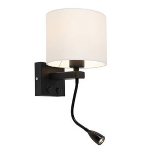 QAZQA Moderne wandlamp zwart met witte kap - Brescia