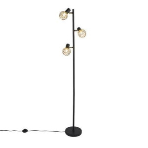 QAZQA Design vloerlamp zwart met goud 3-lichts verstelbaar - Mesh
